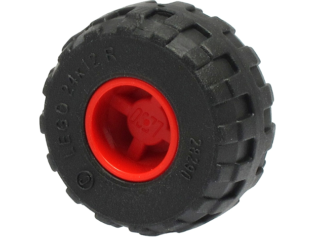 Lego Wheel 11mm D. x 12mm, Hole Notched for Wheels Holder Pin with Black Tire 24 x 12 R Balloon (6014b / 56890)