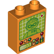 Lego Duplo Brick 1 x 2 x 2 without Bottom Tube with Lever, Controls and Screen with Robin Print (No. 11) / Orange