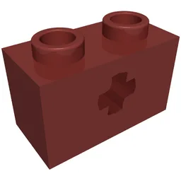Technic Brick 1 x 2 with Axle Hole Type 2 [X Opening] / Dark Red