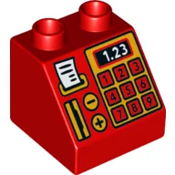 Duplo Brick 2 x 2 Slope 45° with Cash Register with Card Reader and 1.23 Print / Red