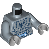 Lego Torso Armor, Stone with Dark Blue Falcon in Pentagonal Shield and White Lightning Print, Sand Blue Arms, Light Bluish Gray Hands / Sand Blue