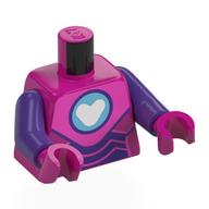 Lego Torso, Iron Heart Armor, Dark Pink/Dark Purple Armor, Medium Azure Arc Reactor, White Heart print, Dark Purple Arms, Magenta Hands / Magenta