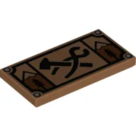 Tile 2 x 4 with Sign, Black Hammer/Clamp, Tree, Mountain Print / Medium Nougat