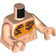 Lego Torso, Bare Chest, Black Dragon Tattoo on Bright Light Orange Background print, Light Nougat Arms and Hands / Light Nougat