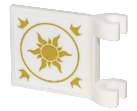 Lego Flag 2 x 2 Square with Flared Edge with Gold Glowing Sun, Circle, and Crowns Pattern on Both Sides (Stickers) - Set 43205