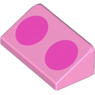 Lego Brick Sloped 30° 1 x 2 x 2/3 with 2 Dark Pink Circles print / Bright Pink