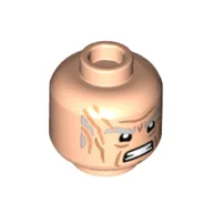 Minifig Head Miles Quartich, Bushy Light Bluish Grey Eyebrows, Scars, Angry Mouth, Clenched Teeth Print / Light Nougat