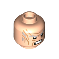 Lego Minifig Head Miles Quartich, Bushy Light Bluish Grey Eyebrows, Scars, Angry Mouth, Clenched Teeth Print / Light Nougat