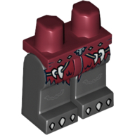 Lego Hips and Black Legs with Dark Red Loincloth, White Spikes and White Claws Print / Dark Red