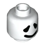 Minifig Head Ghost, Black Eyes, Black Mouth, Happy / Sad Print / White