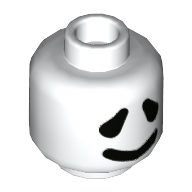 Lego Minifig Head Ghost, Black Eyes, Black Mouth, Happy / Sad Print / White