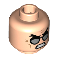 Lego Minifig Head Hugo Strange, Thick Eyebrows, Silver Glasses, Angry, Teeth Print / Light Nougat