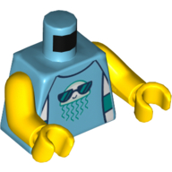 Lego Torso Bathing Suit, Jelly Fish Wearing Sunglasses, Dark Blue Trim print, Yellow Arms and Hands / Medium Azure