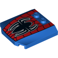 Lego Brick Wedged,Curved Triple 4 x 4 x 2/3 with 2 Studs and Spider-Man Logo and Webbing Print / Blue
