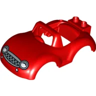 Duplo Car Body with Windscreen Frame with White Headlights Print / Red