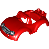 Lego Duplo Car Body with Windscreen Frame with White Headlights Print / Red