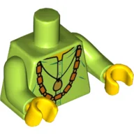 Torso Shirt with Gold Pendant and Bead Necklace Print, Lime Arms, Yellow Hands / Lime