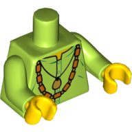 Lego Torso Shirt with Gold Pendant and Bead Necklace Print, Lime Arms, Yellow Hands / Lime