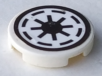 Lego Tile, Round 2 x 2 with SW Galactic Republic Logo on White Background, Black Border, Thick Gaps Pattern (Sticker) - Sets 7676 / 7751 / 8014 / 9498 / 10195 / 75021