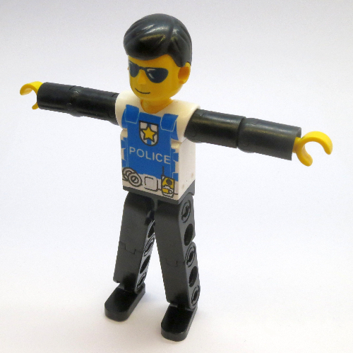 Lego Technic Figure Black Legs, White Top with Police Logo, Black Arms [8252] / [No Color/Any Color]