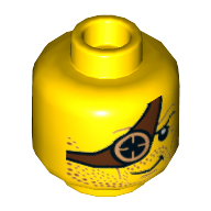 Lego Minifig Head Ronin, Dark Red Stubble, Reddish Brown Eyepatch with Copper Eyepiece Print / Yellow