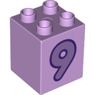 Lego Duplo Brick 2 x 2 x 2 with Medium Lavender '9' Print / Lavender
