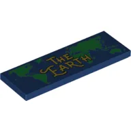 Tile 2 x 6 with Green World Map, Yellow 'The Earth' Print / Dark Blue