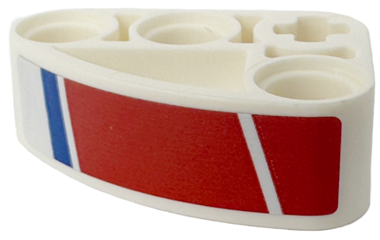 Lego Technic, Liftarm, Modified L-Shape Quarter Ellipse Thick 2 x 3 with Red and Blue Stripes Pattern Model Left Side (Sticker) - Set 42153