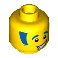 Minifig Head Discowboy, Blue Eyebrows and Sideburns Print / Yellow