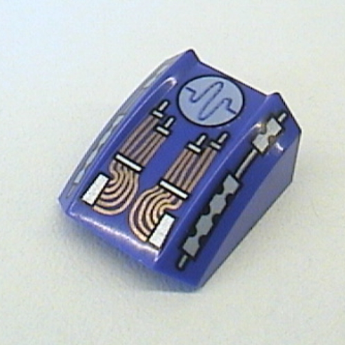 Lego Brick Curved 2 x 2 with Lip, No Studs with Printed Circuitry Print (Pulse) / Violet