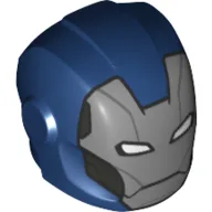 Helmet with Armor Plates and Ear Protectors with Silver Face and White Rectangular Eyes Print (Tazer) / Dark Blue