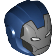 Lego Helmet with Armor Plates and Ear Protectors with Silver Face and White Rectangular Eyes Print (Tazer) / Dark Blue