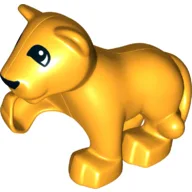 Duplo Animal Lion Cub with Raised Paw and Black Nose and Semi-circular Eyes Print / Bright Light Orange