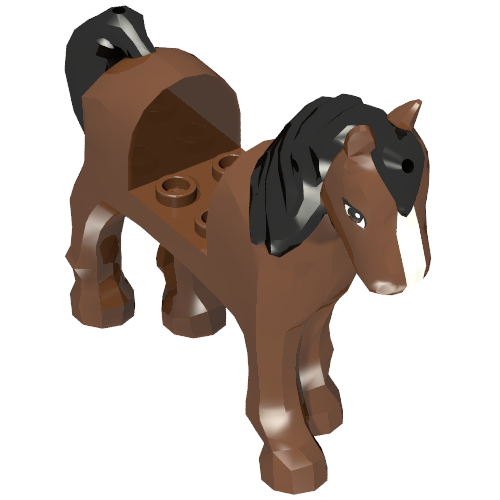 Lego Animal, Horse with 2 x 2 Cutout, Brown Eyes, White Blaze Print and Black Mane & Tail Print / Reddish Brown