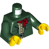 Torso Jacket Pockets, Open over Tan Shirt, Red Neckerchief Print, Dark Green Arms, Yellow Hands / Dark Green