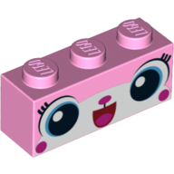Lego Brick 1 x 3 with Unikitty, Open Mouth Smile Print / Bright Pink