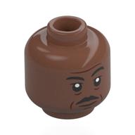 Lego Minifig Head Moff Gideon, Black Eyebrows, Moustache, Wrinkles, Neutral / Angry / Medium Brown