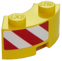 Lego Brick, Round Corner 2 x 2 Macaroni with Stud Notch and Reinforced Underside with Red and White Danger Stripes on Left Pattern (Sticker) - Set 60152