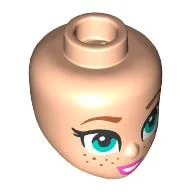 Minidoll Head, Nougat Eyebrows, Dark Turquoise Eyes, Freckles, Dark Pink Lips, Open Mouth Smile / Light Nougat