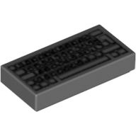 Lego Tile 1 x 2 with Computer Keyboard Standard Print / Dark Bluish Gray