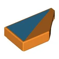 Tile 1 x 2 with Stud Notch Right with Medium Azure Triangle Print / Orange