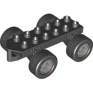 Duplo Car Base 2 x 6 with Four Black Wheels and Flat Silver Hubs / Black