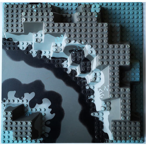 Lego Baseplate Raised 32 x 32 Canyon with Gray Underwater Print / Light Blue