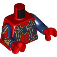 Lego Torso, Iron Spider-Man, Dark Blue Spider, Gold Outlines, Arm Print, Dark Blue Arms, Red Hands / Red