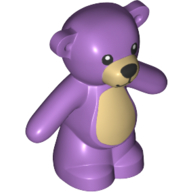 Lego Animal, Bear / Teddy, Arms Down with Black Eyes, Nose and Mouth / Tan Belly and Jaw Print / Medium Lavender