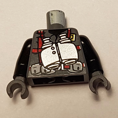 Lego Torso Vest with Red Harness and Silver Binoculars Print, Black Arms, Dark Bluish Gray Hands / Dark Bluish Gray