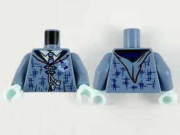 Torso Female Tattered Robe, Hogwarts Patch, Dark Blue Lapels and Tie Pattern / Sand Blue Arms / Light Aqua Hands