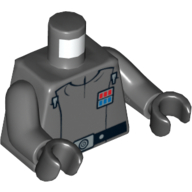 Lego Torso Jacket with Red and Blue Rank Badge Print (Imperial Officer), Dark Bluish Gray Arms, Black Hands / Dark Bluish Gray