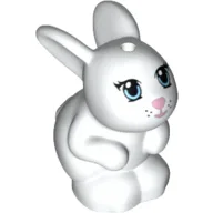 Animal, Rabbit / Bunny Sitting with Blue Eyes and Pink Nose and Mouth Print / White