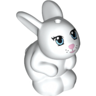 Lego Animal, Rabbit / Bunny Sitting with Blue Eyes and Pink Nose and Mouth Print